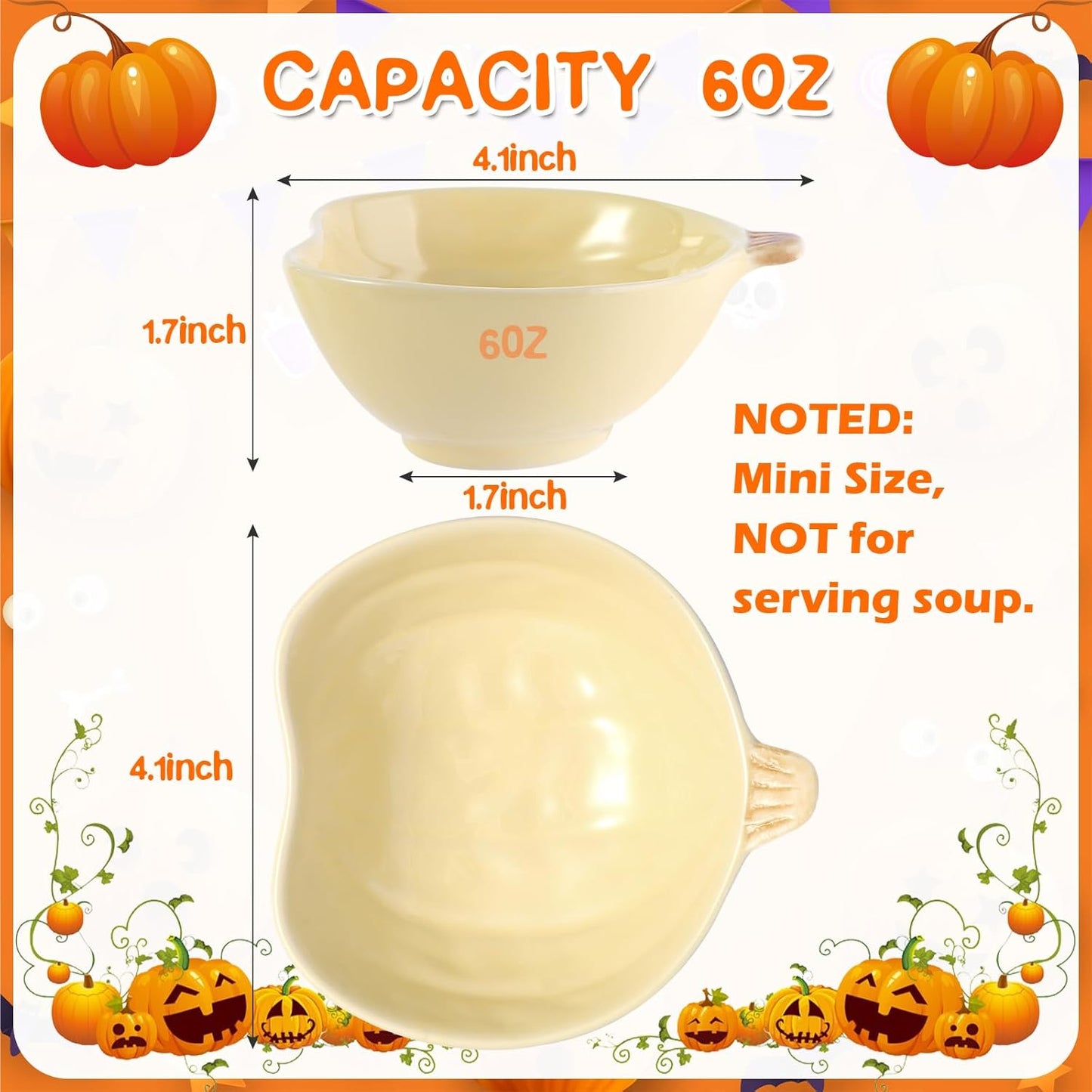 Kolewo4ever 12 Pieces Thanksgiving Bowls Ceramic Pumpkin Bowl 6 Ounces Ramekins Small Pumpkin Shaped Bowls Dinnerware Decoration for Fall Thanksgiving Serving Dip, Sauce, Condiments,Snack (Yellow)