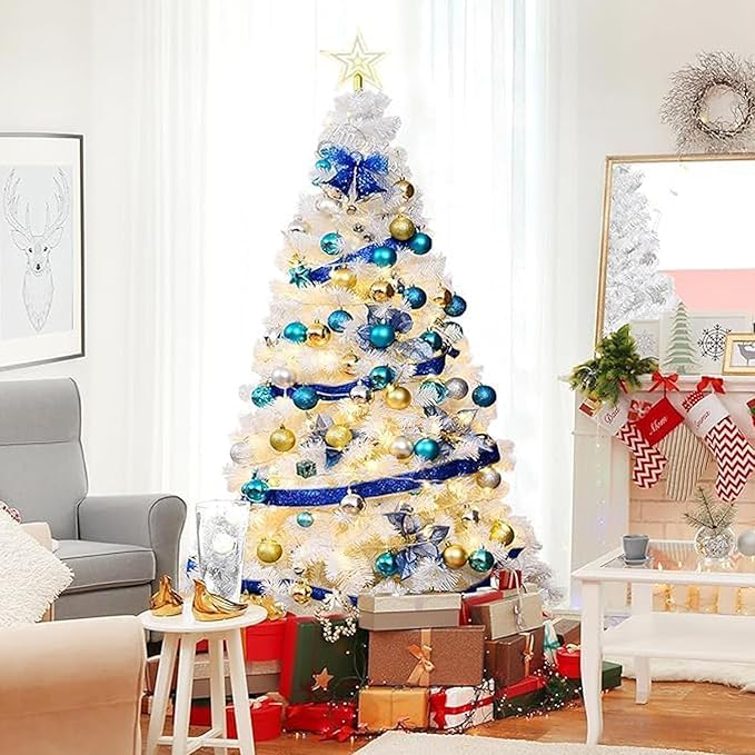 ULICO 4ft Artificial White Christmas Tree,Premium Spruce Xmas Tree with 450 Branch Tips, Fake Christmas Tree with Foldable Metal Base Stand,Home, Office,Party Decoration