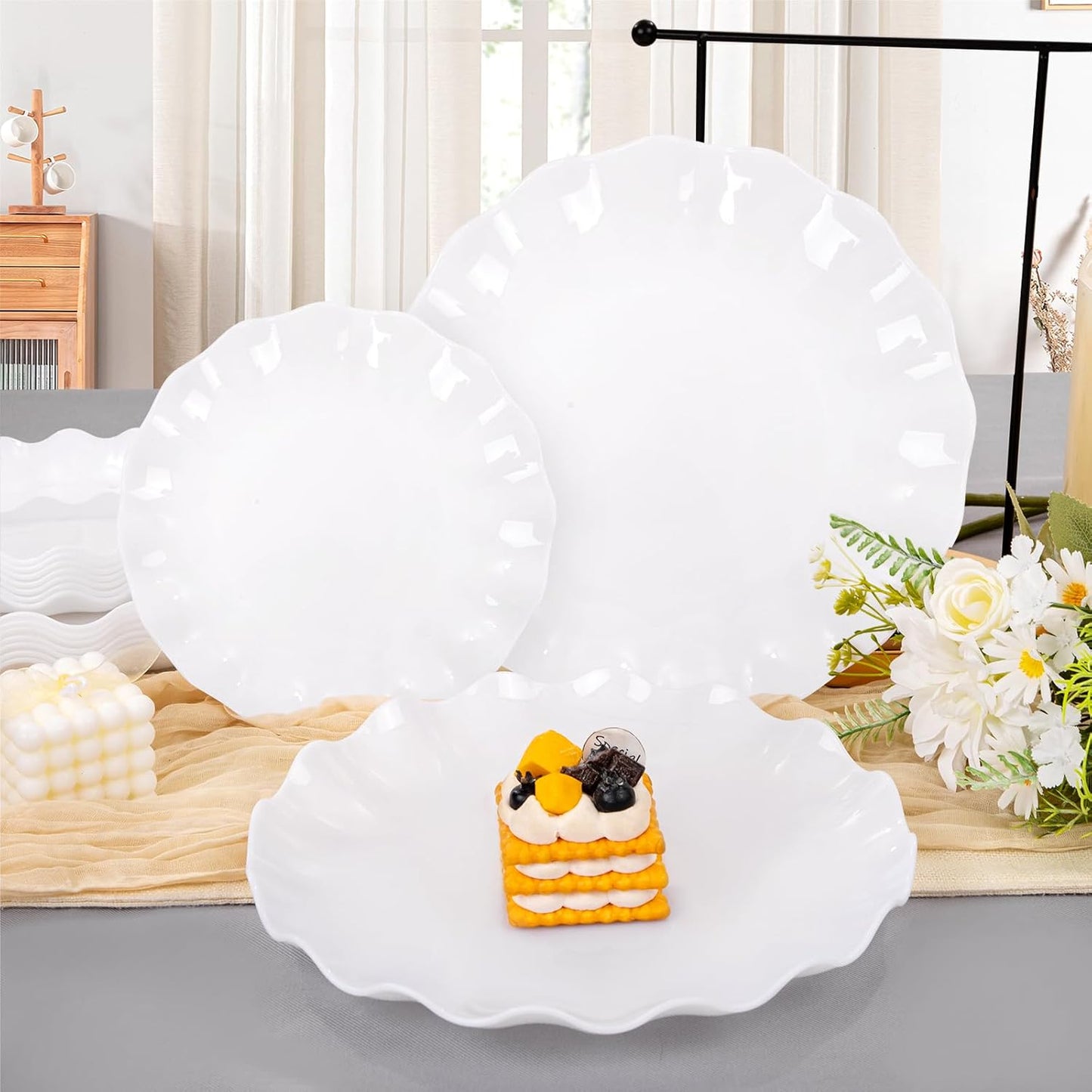 LIYH 24 Pcs White Plastic Plates Reusable - Unbreakable Party Plates, Microwave & Dishwasher Safe Camping Plate Sets Perfect for Parties, Birthday, Picnics, BPA Free (12Guests)