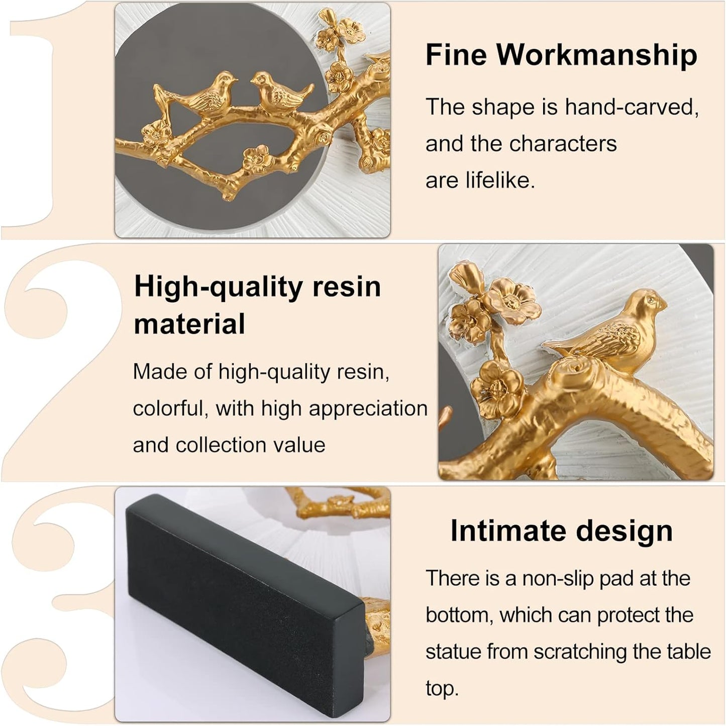 DOVDOV Gold Bird Statue Decor, Gold and White Home Decor, Bird Sculpture Home Decor for Bookshelf Office Shelf on Coffee Table TV Cabinet entryway entryway Decor.