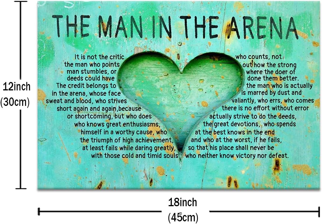 Inspirational Canvas Wall Art Poster Print The Man In The Arena Motivational Quotes Picture Painting Wall Decor Artwork for Modern Home Bedroom Bathroom Wooden Framed Ready to Hang [12''Wx18''H]