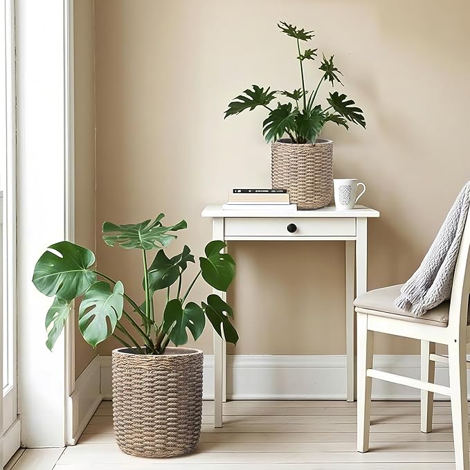 Yundu Concrete Planter Set of 2, The planters for Outdoor Plants, 14.5 & 12 inch pots for Plants,The Tall Planter with Drain Hole Suitable for Home, Office and Outdoor décor