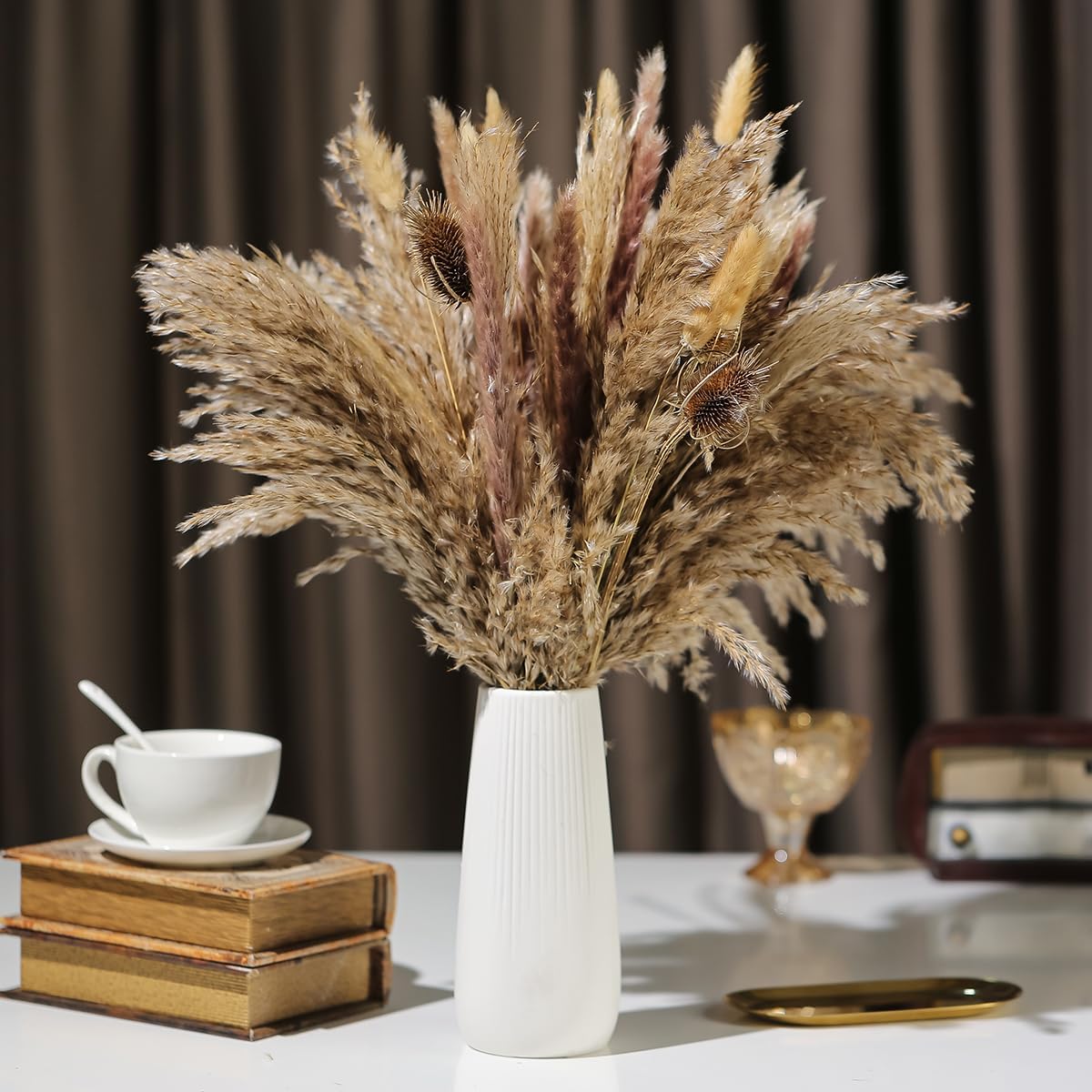 Dried Flowers Bouquet,Pampas Grass for Boho Decor,Rustic Farmhouse Flower for Bohemian Home,Bedroom,Living Room,Wedding Table Centerpieces(Bouquet C)
