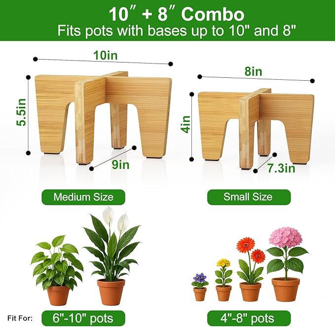 Plant Stand Indoor Outdoor, Plant Holder Sturdy Single Flower Pot Stand Planter Stand Stool Display Decorative for Desktop Counter Room (Natural 2 pack)