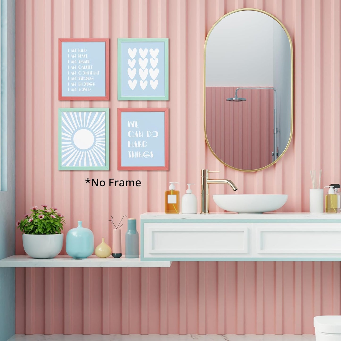 I am Kind Brave Smart Affirmations Blue Sun Sunshine Hearts Poster Prints for Girls Kids Room Playroom Decor,Girl Nursery Decorations Prints Wall Art Unframed 4pcs 8x10inches,Girls Kids Gifts