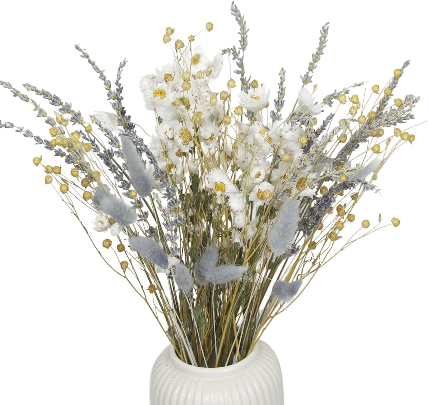CISDUEO Dried Flowers Bouquet Dried Daisy Flowers Natural Lavender Bundles Dried Gerber Daisies Flowers Grey Bunny Tails Floral Arrangements for Wedding Table Centerpiece Decor Farmhouse DIY