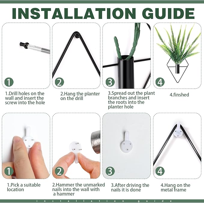 2 Pieces Wall Decor Hanging Planters with Artificial Plants Metal Hanging Vase Indoor Plants Holder Modern Boho Wall Art for Bathroom Bedroom Living Room Decor(Black,Boston Fern)