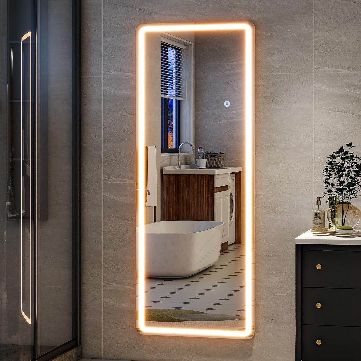 Full Length Mirror with LED Lights, 60"x16"Floor Mirror with Dimming & 3 Color Lighting, Free Standing Floor Mirrors, Lighted Full Body Mirrors for Bedroom, Dressing Room, Cloakroom
