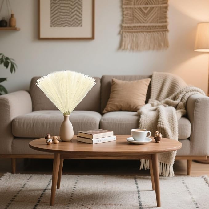 30 Pcs Yellow Faux Pampas Grass, 17 Inches Artificial Pampas Grass Bulk, Short Fluffy Faux Pompas for Vase Filler, Home Boho, Wedding Anniversaries, Baby Shower Decoration