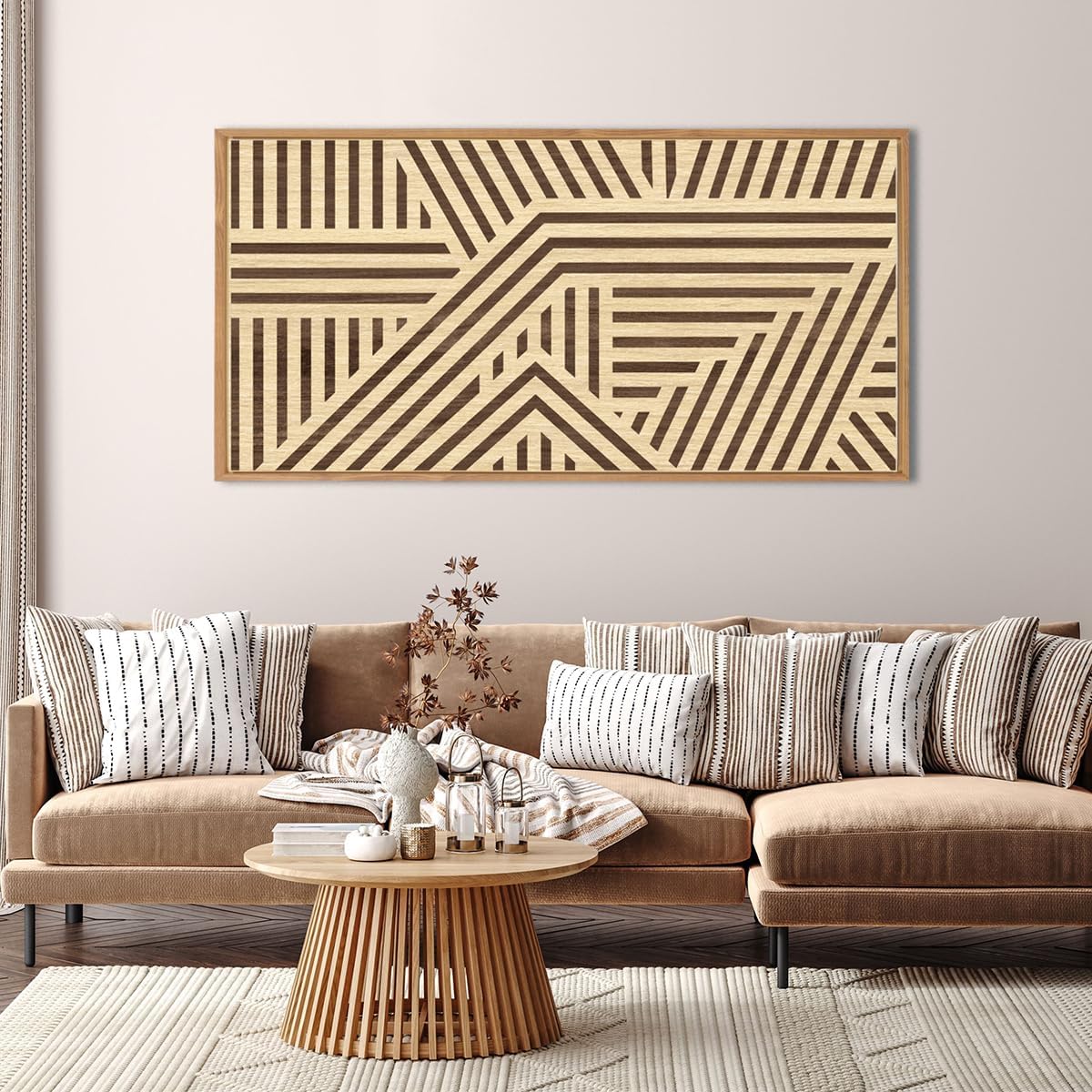 IARTTOP Large Wood Boho Geometric Wall Art for Living room Framed 3D Abstract Wooden Wall Decor Neutral Minimalist Artwork Home Bedroom Office 20x40 Inch