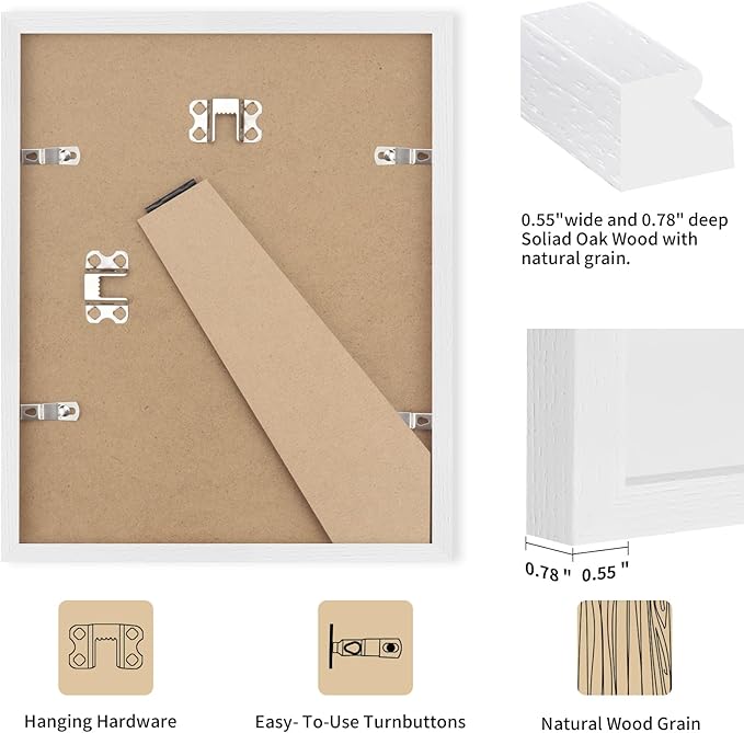 5x7 Oak Wood Picture Frame - Minimalist 5x7 Picture Frame, 5"x7" Frame Wood, Natural Solid Wooden Picture Frames for Wall Art Photo and Prints(3 Pack, White)