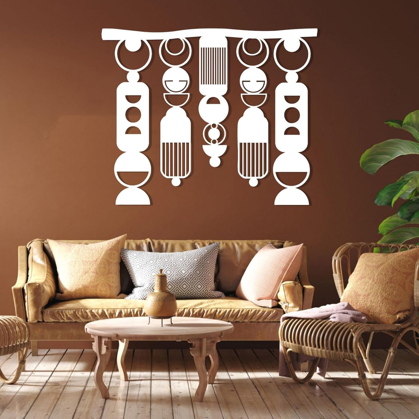 Hfrolixit Metal Macrame Boho Wall Decor, Bohemian Metal Wall Art, Large Macrame Wall Art, Abstract Geometric Wall Decor, Above Bed Wall Hanging (White, 41"x34"/105x86cm)