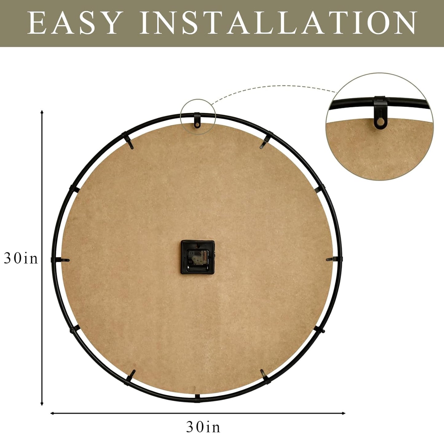 Farmhouse Black 30 Inch Wooden Large Wall Clock, Silent Non-Ticking Quartz Movement, Battery Operated Modern Rustic Clock for Living Room, Kitchen, Office, Home Decor