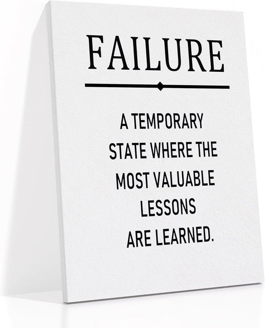 Inspirational Canvas Wall Art Home Decor Poster Print Temporary Failure Motivational Entrepreneur Picture Painting Artwork for Modern Home Teens Bedroom Classroom Ready to Hang [12''W X 18''H]