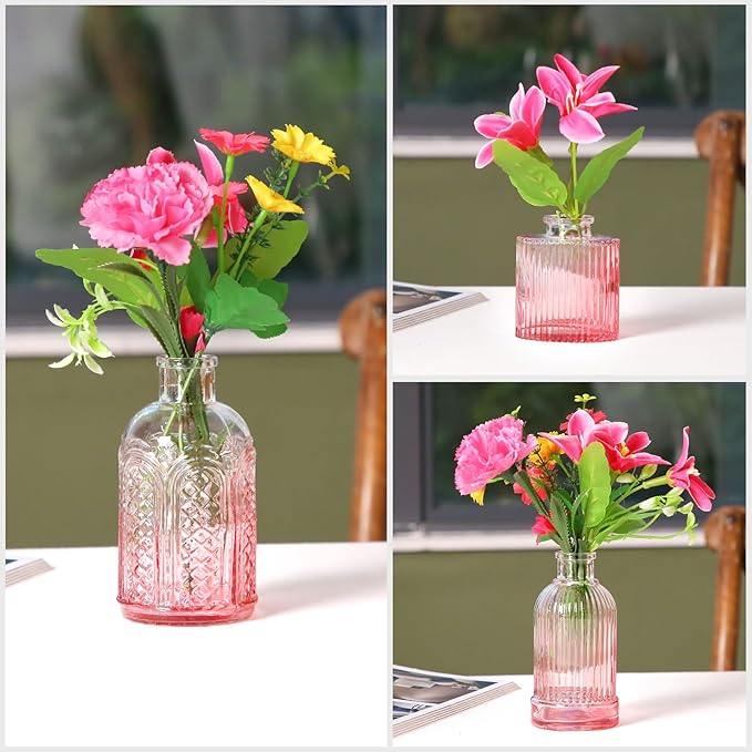 Glass Bud Vases in Bulk Set of 30 Pcs,Small Glass Vases for Flowers as Wedding Centerpieces for Tables,Clear Flower Vases Suitble for Wedding Decorations,Home Decor (Light Rose-red, 30 pcs)