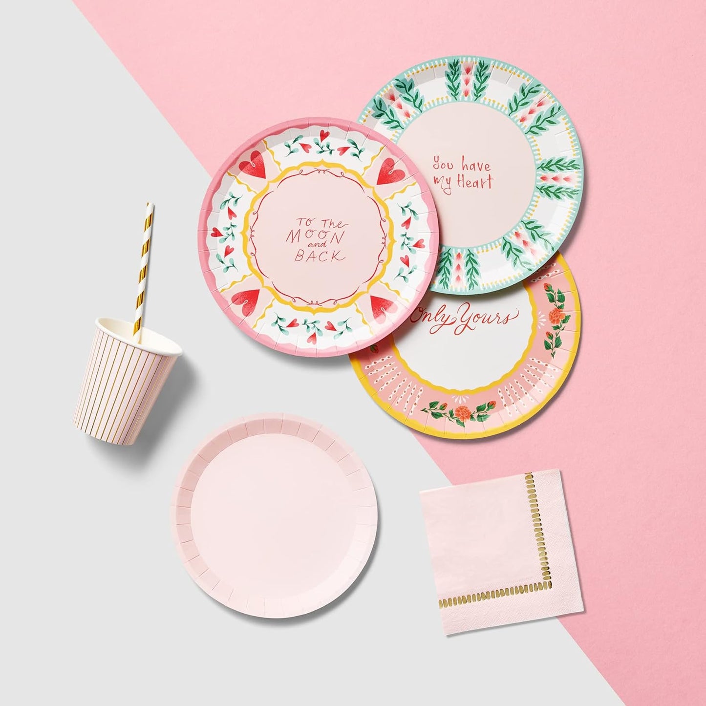 Coterie All You Need Is Love Paper Plates - Heart/Floral Designs for Valentine's Decorations | 9.25' Fancy Plates | 2 Designs per Pack