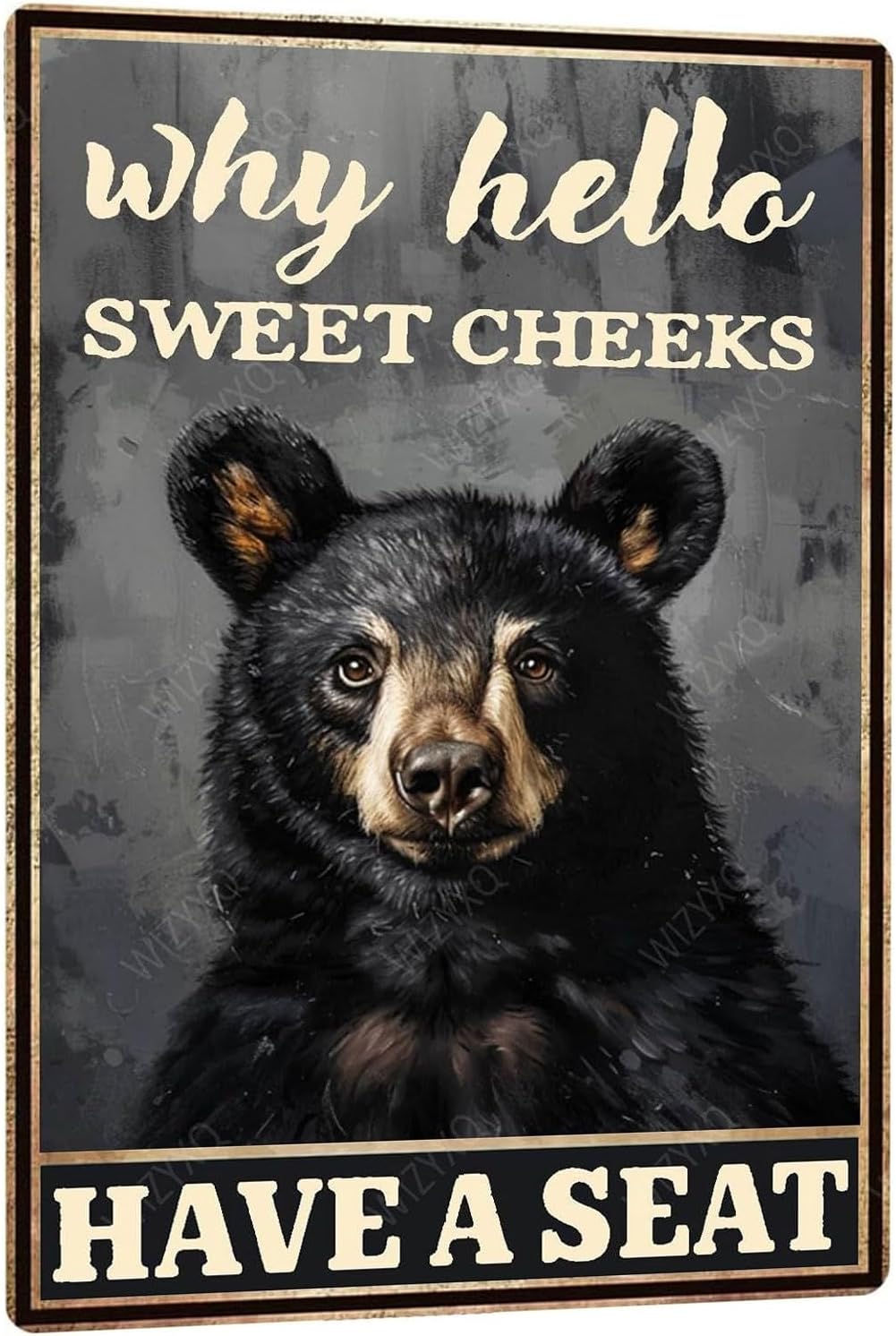 Metal Signs Why Hello Sweet Cheeks Have A Seat Black Bear Vintage Tin Sign for Home Office Kitchen Bar Cafe Garden Wall Decor 12x8 Inch