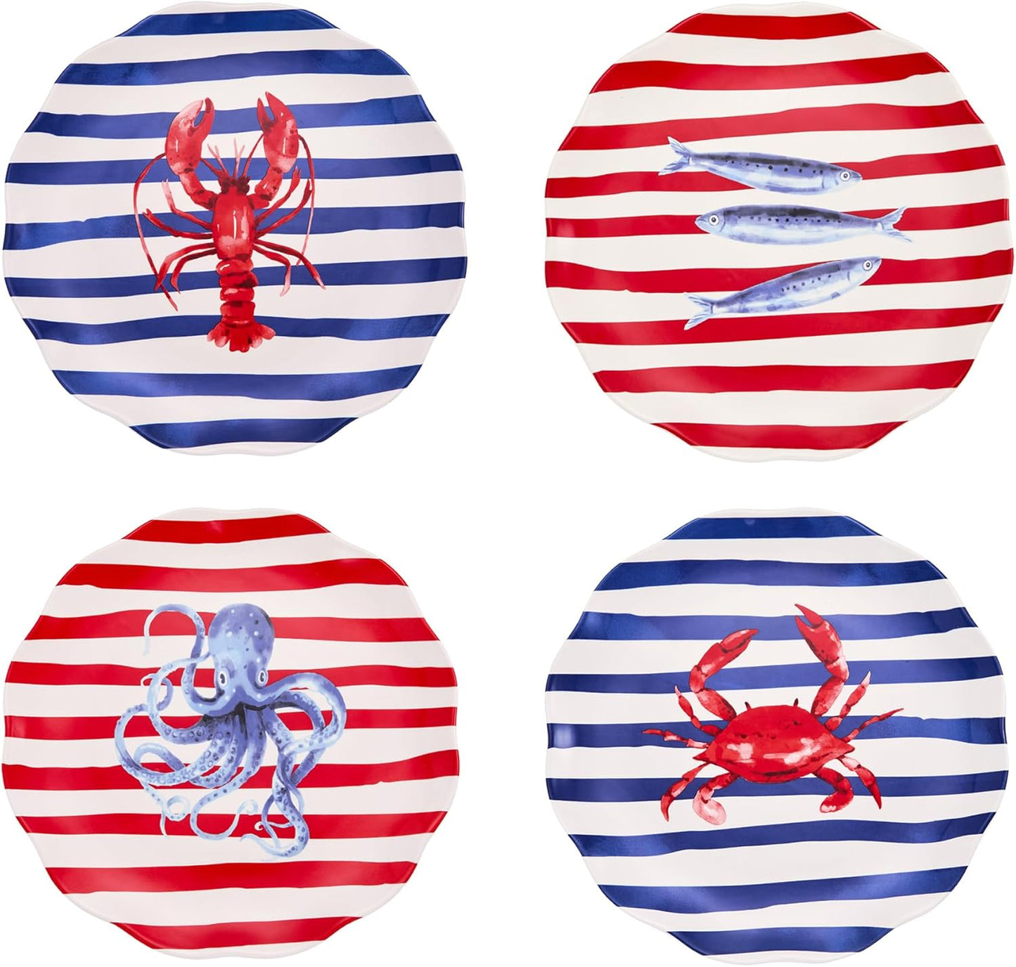 Bico Ocean Wonders Scalloped Dinner Plates Set of 4, 11 Inch Large Ceramic Plates for Pasta, Steak, Stylish Serving Dishes, Microwave and Dishwasher Safe, Gift for Housewarming and Thanksgiving