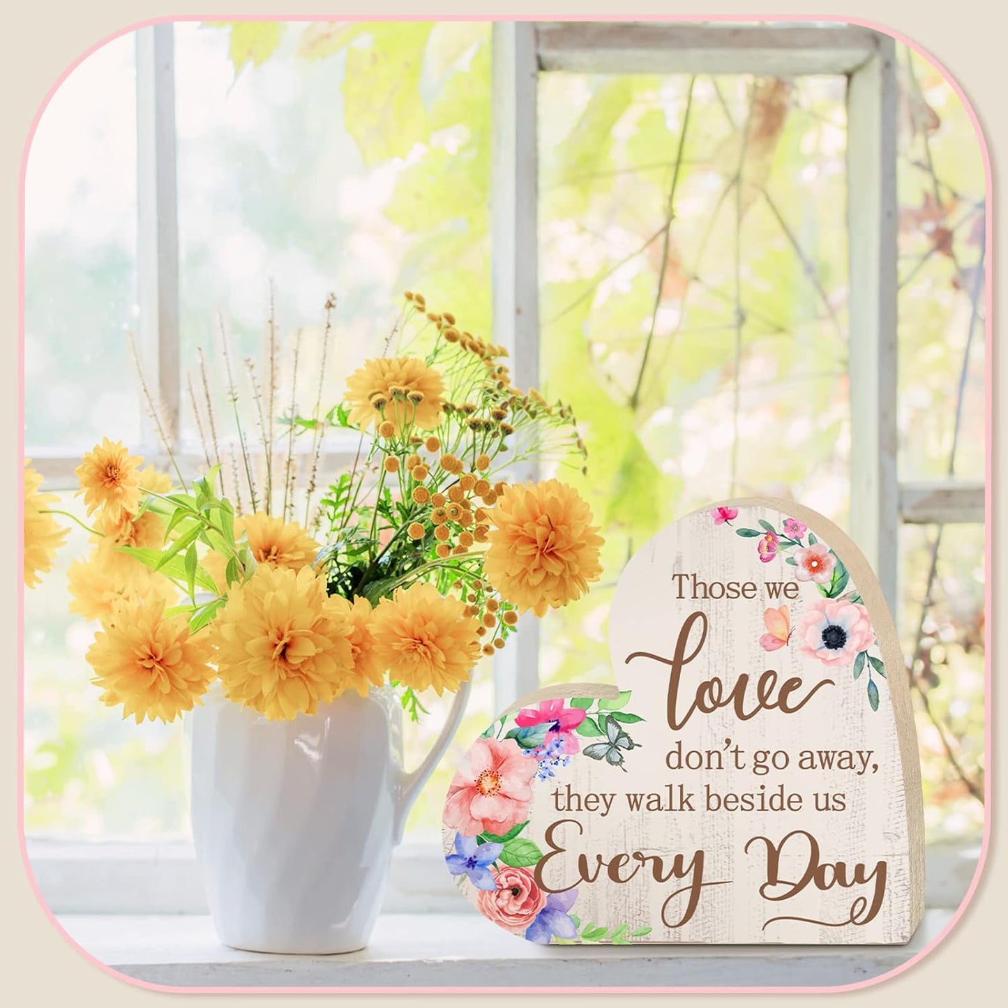 Jetec Sympathy Gift Memorial Wooden Heart for Loss of Loved One Remembrance Bereavement Decor Condolence Sign for Grief Father Mother Son Brother, 6. 3 x 6 x 0. 7 Inches(Flower Style)