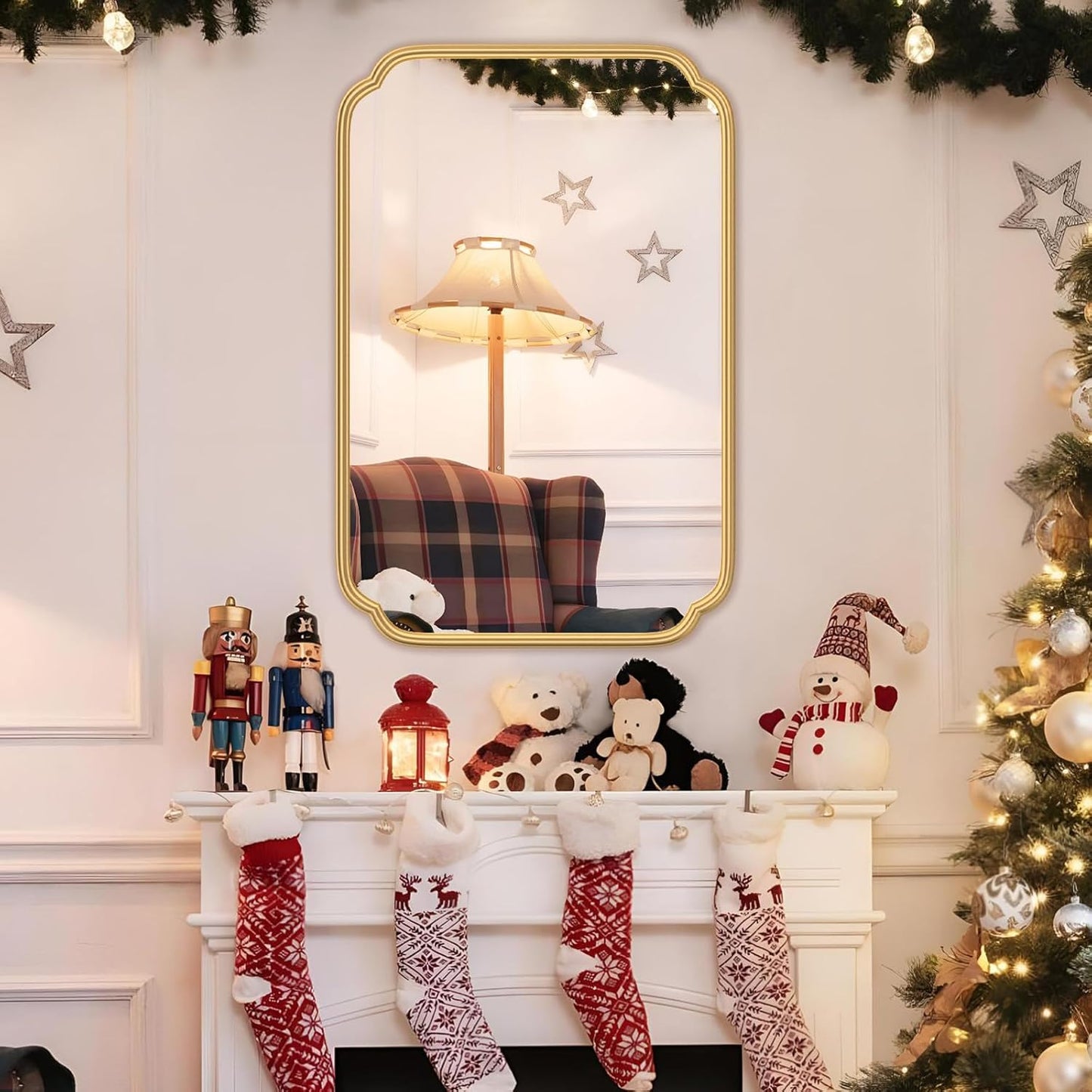 Gold Bathroom Vanity Mirror for Wall 24" x 36" Modern Rounded Rectangle Mirror with Metal Framed Mirrors for Over Sink Wall Decorative (Horizontal/Vertical)