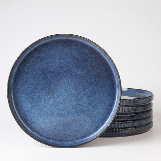 famiware Star Salad Plates for 6, 8 inches Plate Set, Stoneware Dinnerware, Small Dinner Plates for Dessert, Salad, Appetizer, Nebulas Blue