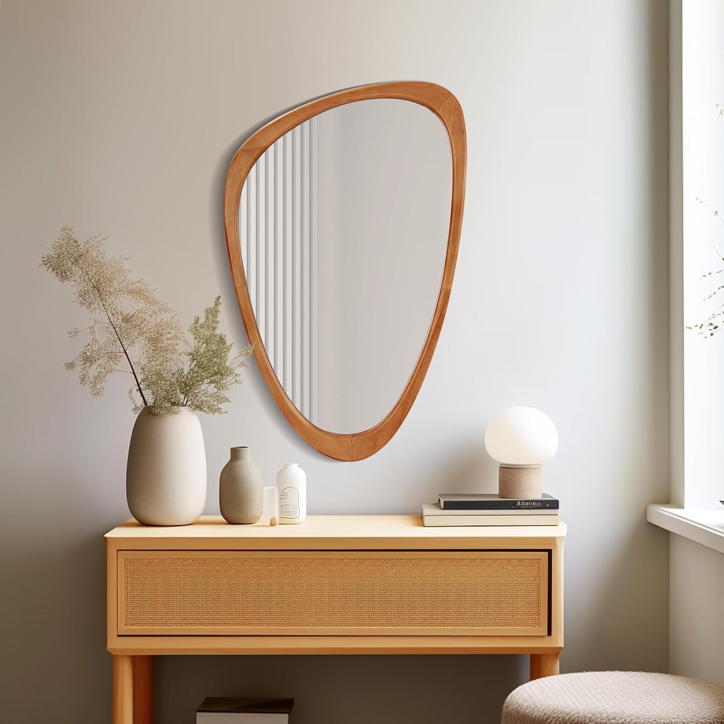 HOMECOOKIN Asymmetrical Mirror Wood, 19.5" x 30.5" Irregular Wall Mirror Wood Framed Mirror Decor for Bathroom Living Room Bedroom Entryway