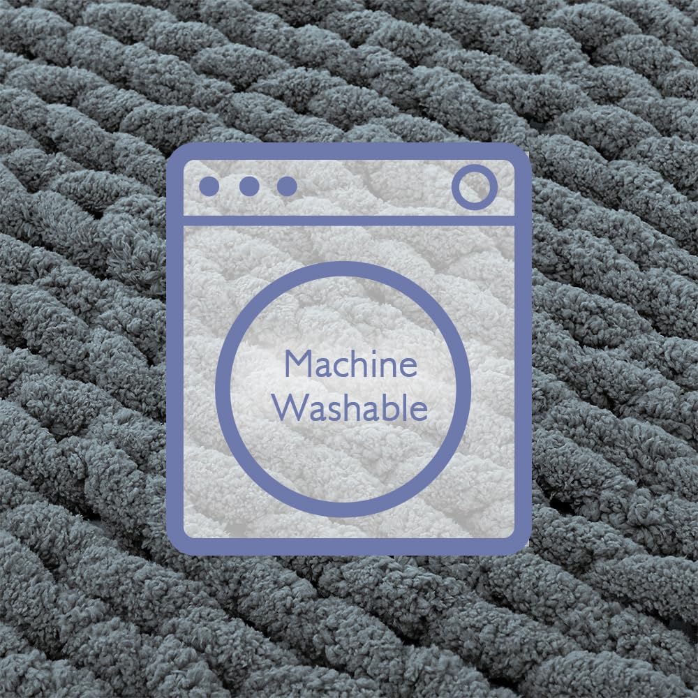 Bigacogo Chunky Knit Throw Blanket for Couch, 80x90 inches, 100% Hand Knitted with Thick Jumbo Chenille Yarn, Cozy Soft Large Rope Knot Cable Crochet Blankets for Sofa Bed Living Room, Iron Gray