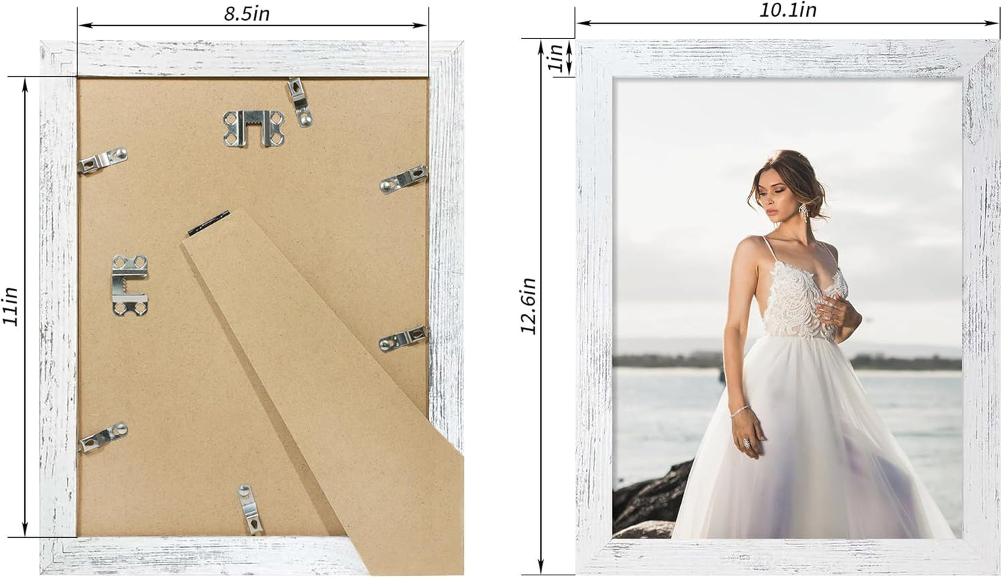iRahmen 8.5x11 Picture Frame Set of 4, Distressed White Certificate Frame with Real Glass, Wood Photo Frames 8.5 by 11 Diploma Document for Wall Hanging and Tabletop Display