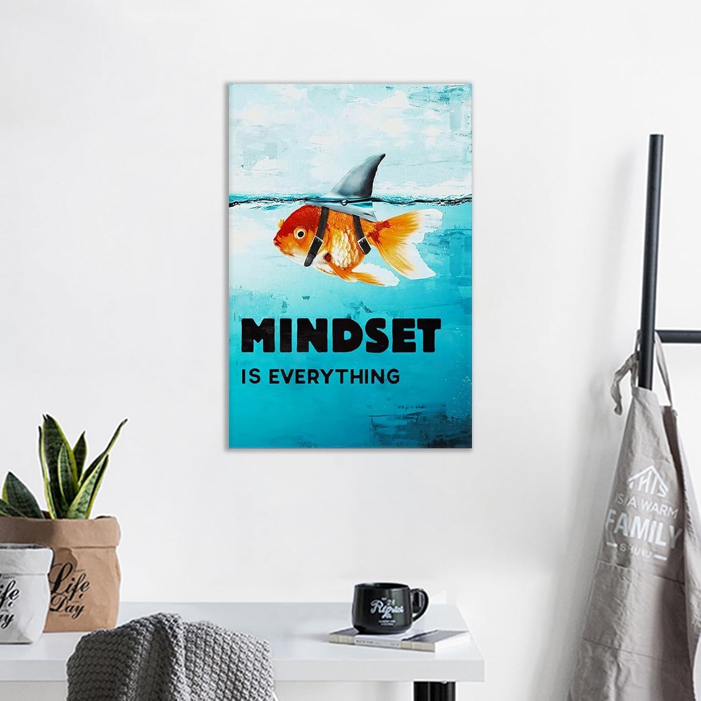 Mindset is Everything Canvas Wall Art Motivational Painting Inspirational Entrepreneur Quotes Picture Poster Print Artwork for Bedroom Office Home Decor Framed Ready to Hang [12''W x 18''H]