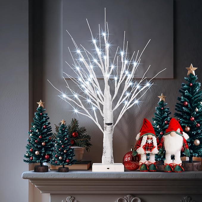4pcs 36LED Lighted Birch Tree Home Decor - White Birch Tree with Lights Money Tree Wedding Centerpieces Artificial Branches Table (White)