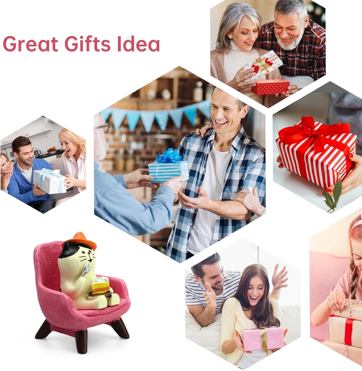 Cute Mini Cat Eating Cake Figurine Resin Cat for Office, Home Decoration Perfect Cute Cat Gift for Cat Lovers - Pink Sofa