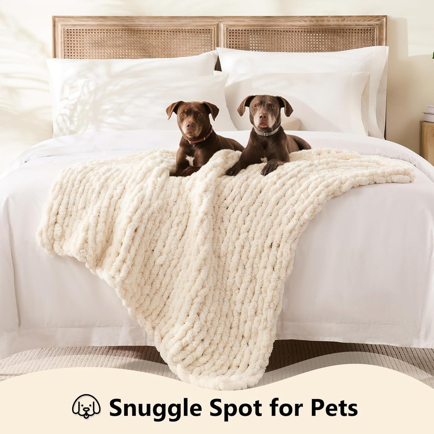 L'AGRATY Chunky Knit Blanket Throw - Soft Chenille Yarn Throw Blanket 40x50: Handmade Thick Cable Crochet Blankets - Large Blankets Chunky Yarn - Rope Knot Throw for Couch Sofa Bed Home Decor