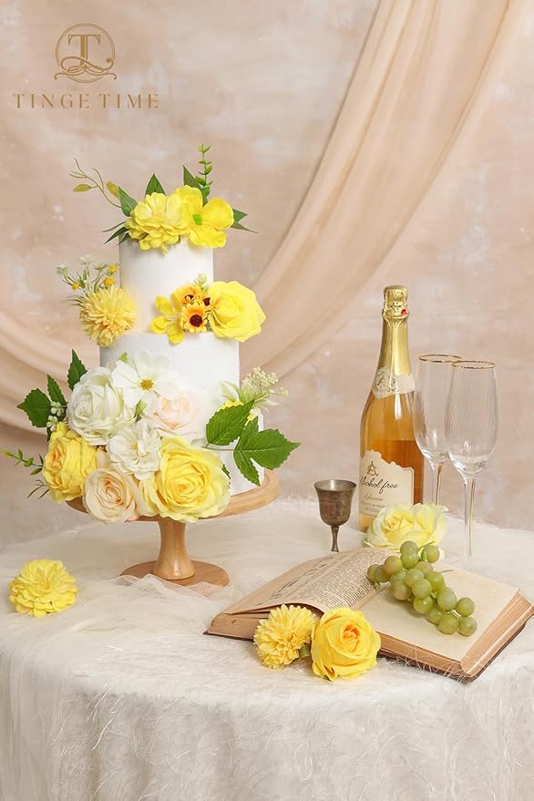 TINGE TIME Fake Flowers Artificial Flowers Peonies Bulbous Chrysanthemum Daisy Hydrangea Sunflower Violets Dahlia Daffodils Epiphyllum Orchid Cherry Blossom Camellia Leyaron (Yellow)