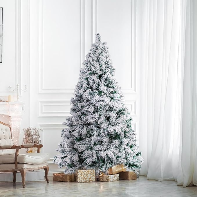 ULICO 4ft Snow Flocked Artificial Christmas Tree,Premium Spruce Xmas Tree with 450 Branch Tips, Fake Christmas Tree with Foldable Metal Base Stand,Home, Office,Party Decoration