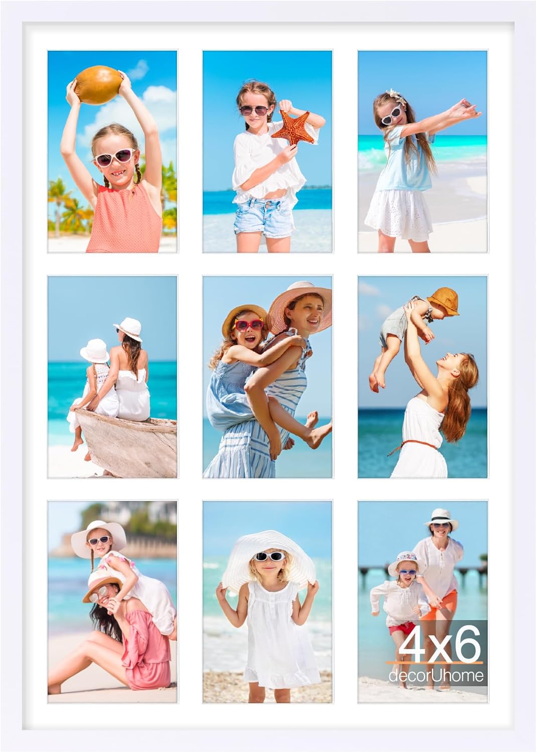 decorUhome 14x20 Picture Frames Collage Wall Decor, Display 9Pcs 4x6 Photos with Mat or 1Pcs 14x20 Unmatted, 9 4x6 Collage Picture Frames for Wall Mounting, White