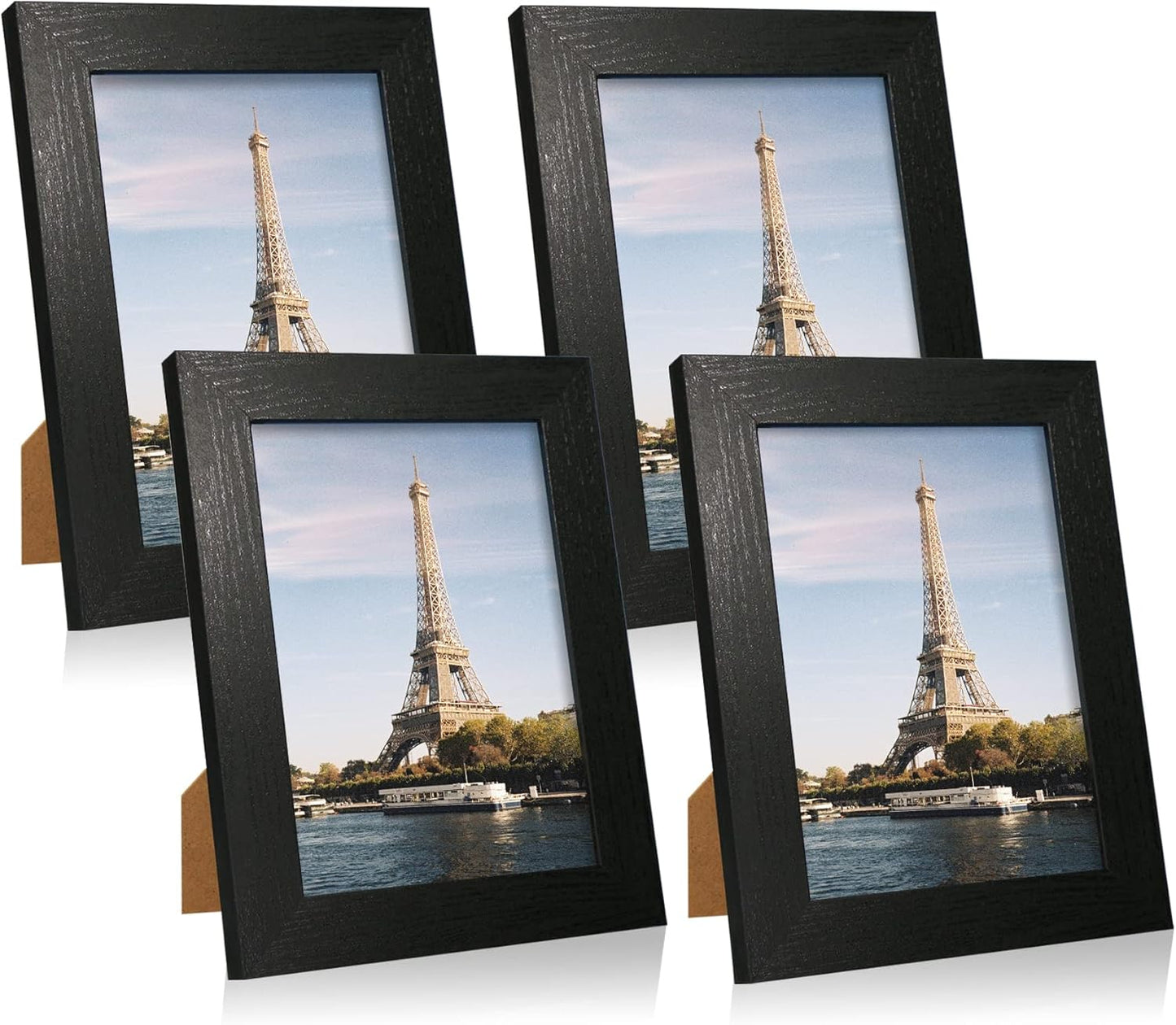 iRahmen 5x7 Picture Frame Set of 4, Black Wooden Frame with High Definition Glass, 5 x 7 Photo Frames for Tabletop Display and Wall Mounting