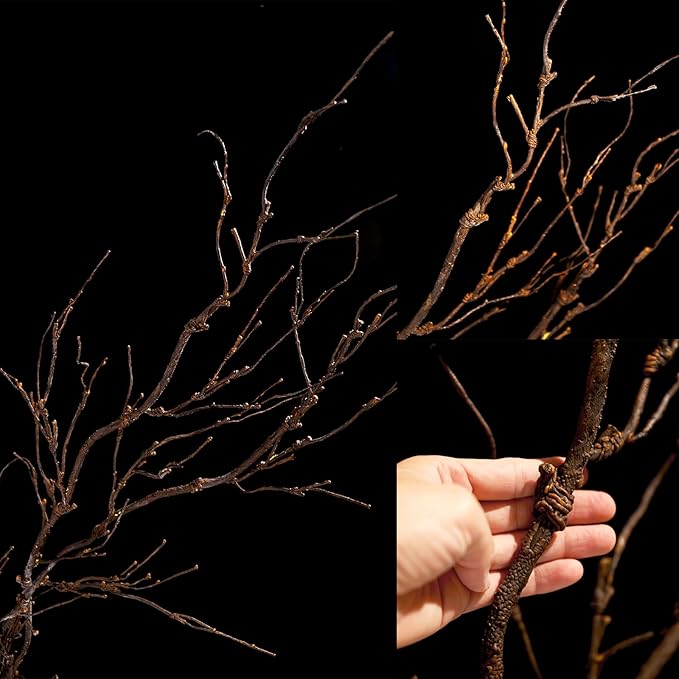 4pcs 63inch Realistic Artificial Bendable Tree Branches Crafts 3D Wall Decor Cherry Blossom Fake Trees Limbs Trunk Hanging Grape Vines Garland for Room Home Garden X'Mas Halloween Party Decoration