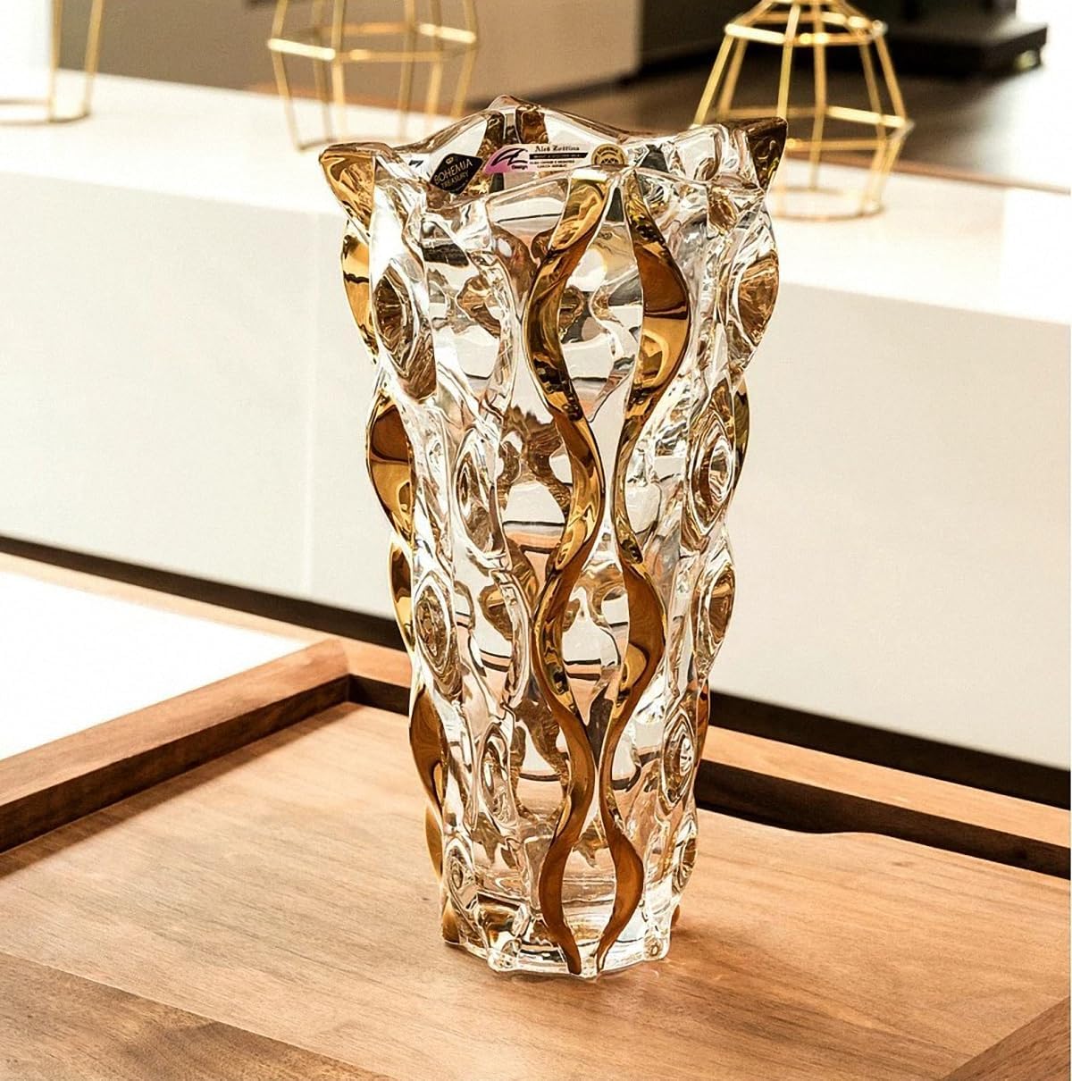 Hand Painted Gold Vase 11" Tall,Flower Vase Decor for Home Dining Table Living Room,Office Wedding Holiday Party,Handmade Decorative Flower Vase.