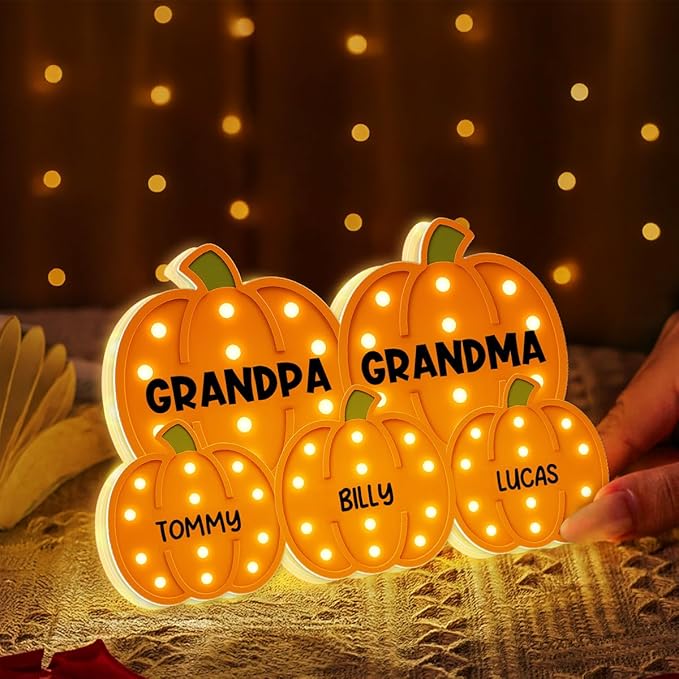 3D Effect Halloween Collapsible Light Up Pumpkin Decor - Halloween Pumpkin Indoor Decor Light Up - Cozy Fall Vibe Home Decoration - Personalized Light Box (Grandpa & Grandma Version)