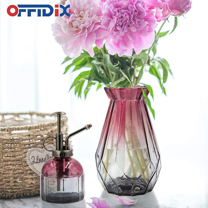 OFFIDIX Glass Vase Gradient Multicolor with Geometric Faceted Design Floral Vase for Weddings, Events, Decorating, Arrangements, Flowers, Office, or Home Decor