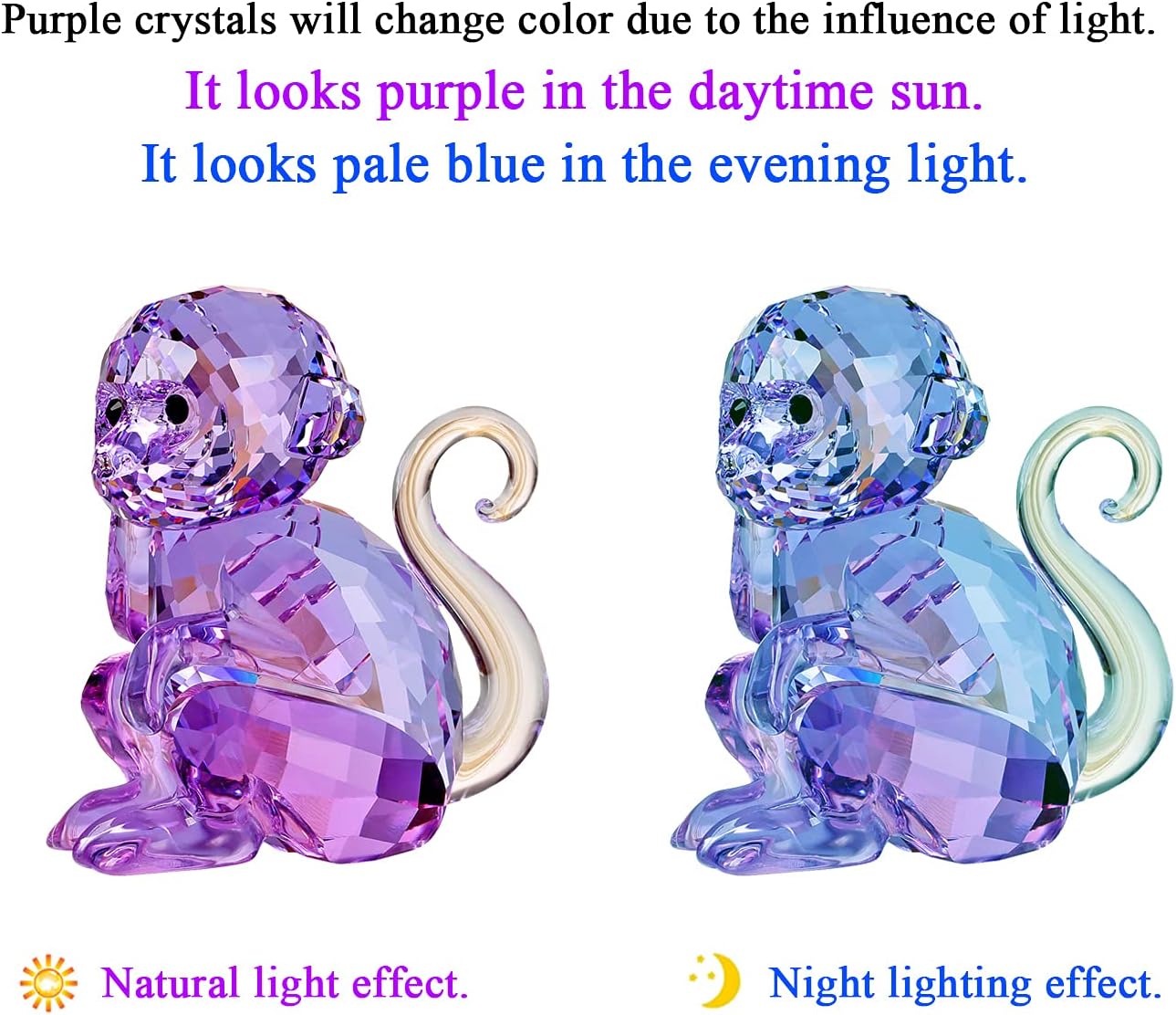 DOJOZ Crystal Little Monkey Animals Lovely Craft Decorations for Home Ornaments Christmas Collectible Birthday Gifts Figurines (Purple)