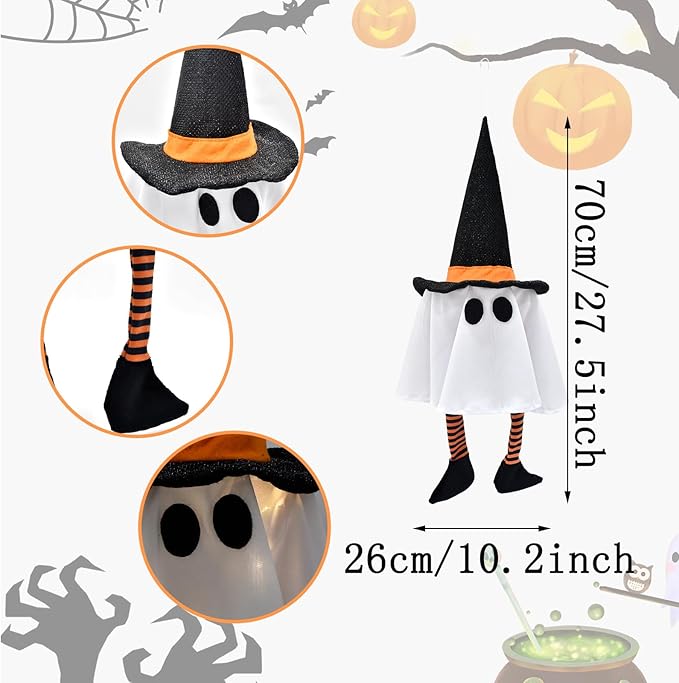3 Pack Halloween Hanging Ghost Lights with Glitter Hats, Battery Powered Halloween Decorations Outdoor Indoor, LED Floating Ghost Decor for Porch, Tree, Yard & Window, Indoor Outdoor Decoration