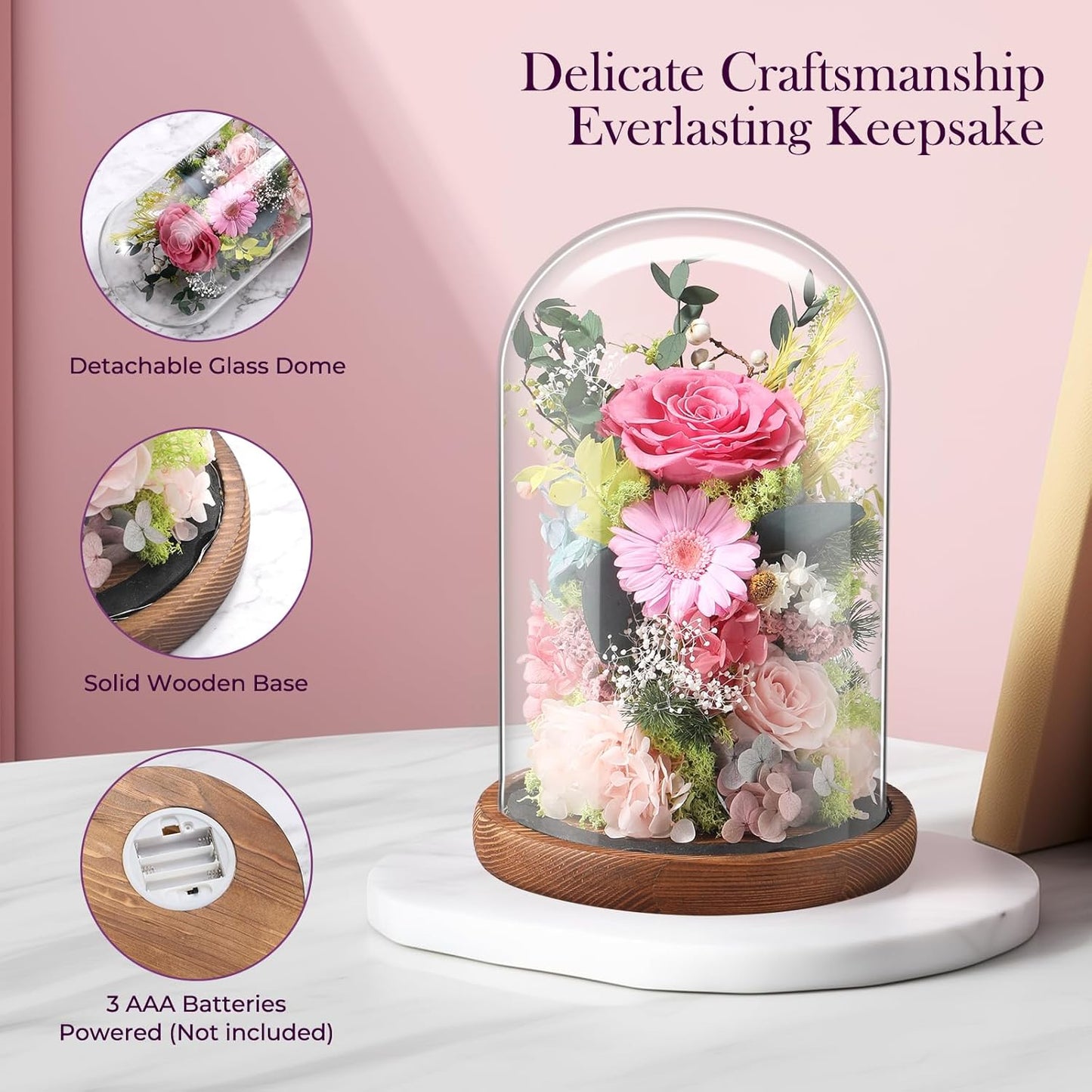 Eternal Rose Sweet Pink Flower Preserved Long Lasting Stable Color Natural Material Symbol of Everlasting Love for Wife Mothers Select Anniversary Rose Gift Birthday Present