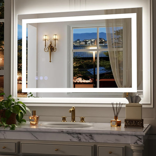 LED Bathroom Mirror, Large 60"x 40" Smart Bathroom Vanity Wall Mirrors with Lights, Anti-Fog, Dimmable, Backlit + Front Lit, 3 Color Modes, Memory Function