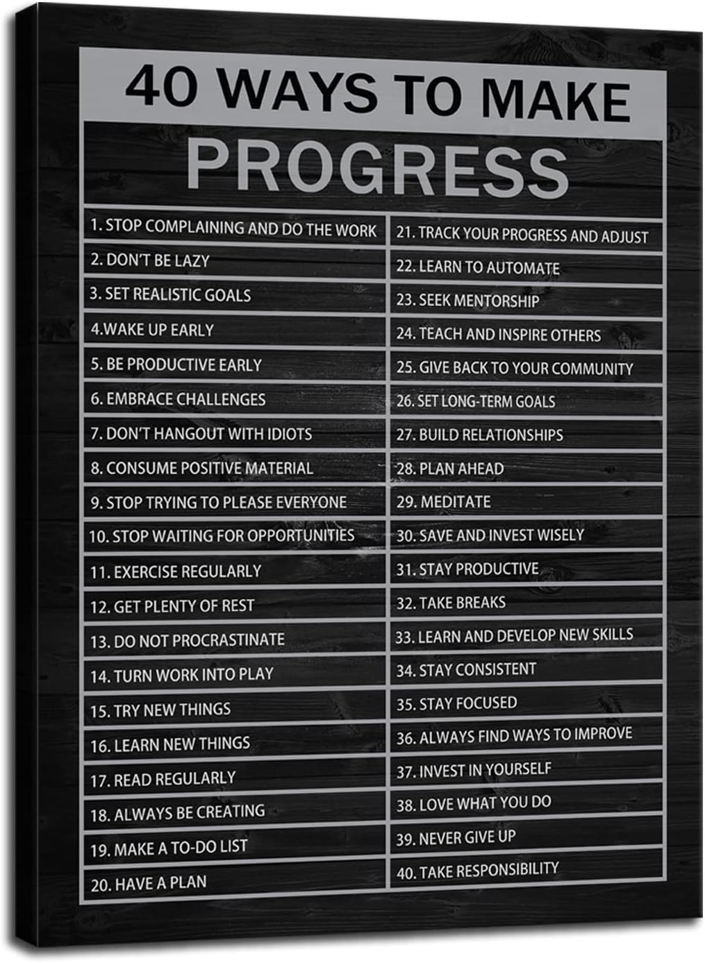 Inspirational 40 Ways to Make Progress Wall Art Motivational Entrepreneur Quotes Painting Prints on Canvas Modern Inspiring Posters Prints Artwork Home Office Classroom Decor[30" W X 40" H]