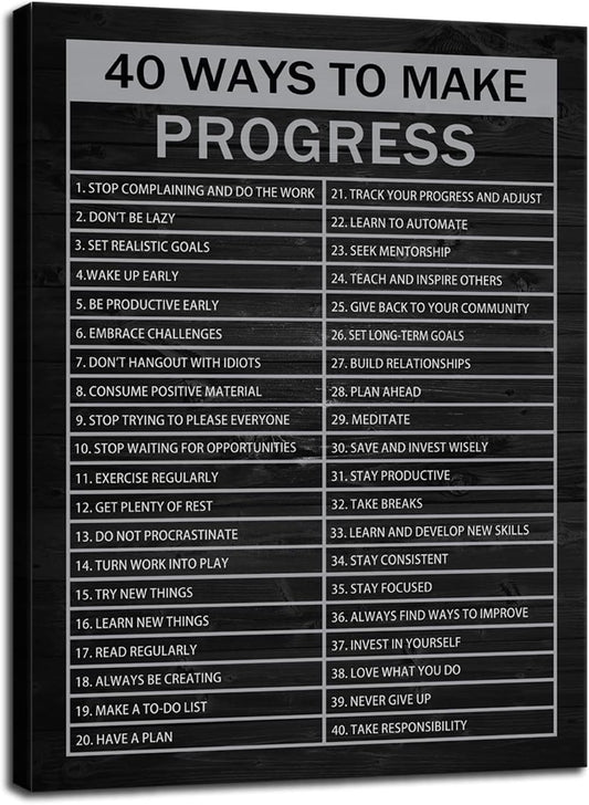 Inspirational 40 Ways to Make Progress Wall Art Motivational Entrepreneur Quotes Painting Prints on Canvas Modern Inspiring Posters Prints Artwork Home Office Classroom Decor[30" W X 40" H]
