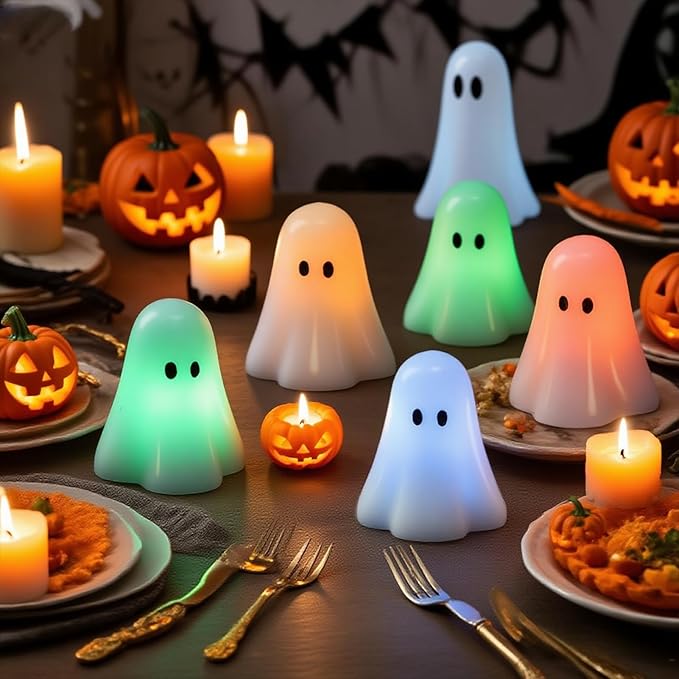 Wondise Halloween Flameless Candles Color Changing with Remote Timer, Real Wax Battery Operated Flickering Halloween Spooky Ghost Candles for Halloween Decoration Gift （D 3" x H 3.5"）