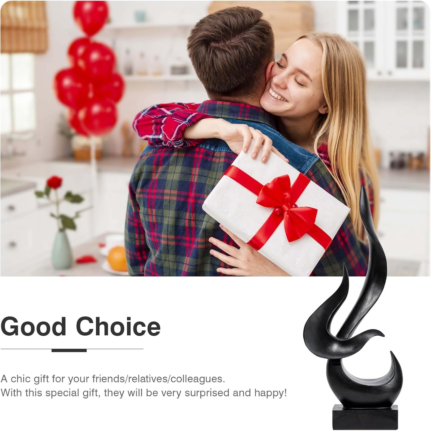 Black Fire Flame Sculpture, Modern Abstract Resin Statue, Art Statue Home Decor for Living Room TV Stand Coffee Table Shelf Accents Decor.