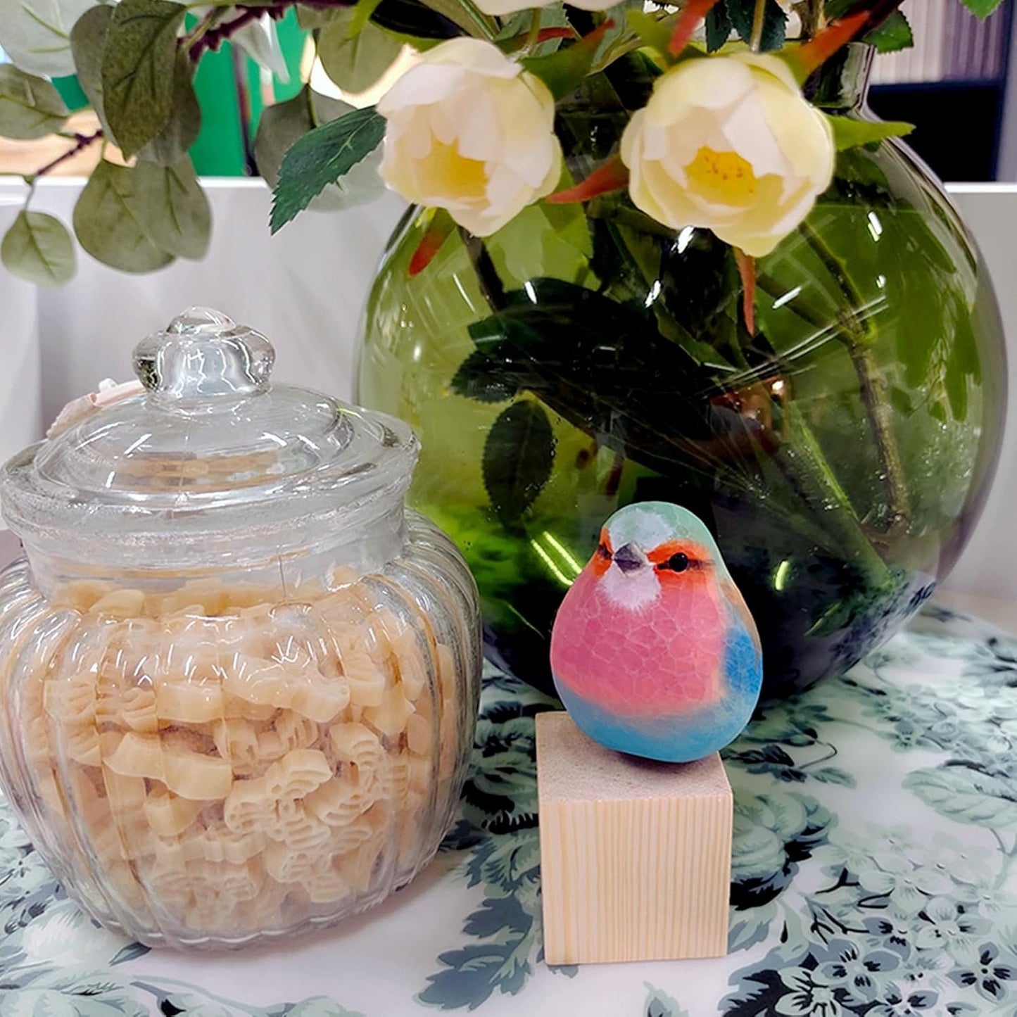 Handmade Wooden Carved Bird Decor Sculpted Hand-Painted Bird Figurines Small Home Decor Bird Statue Shelf Decor BFF Gifts for Bird Lovers(Lilac-Breasted Roller)