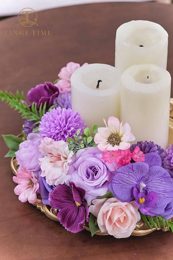 TINGE TIME Fake Flowers Artificial Flowers Peonies Bulbous Chrysanthemum Daisy Hydrangea Sunflower Violets Dahlia Daffodils Epiphyllum Orchid Cherry Blossom Camellia Leyaron (Purple)